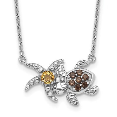 #ad Sterling Silver Rhodium Smoky Quartz and Citrine Turtle 18.75quot; Necklace $269.99
