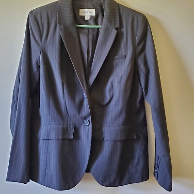 #ad Merona Blazer Jacket Gray Pinstriped Sz 14 Stretch Work Business Easy Dressing $12.60