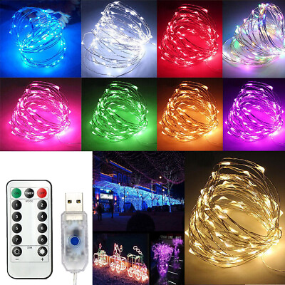 #ad 20 200 300 LED String Fairy Lights USB Powered Xmas Wedding Party w Remote $10.99