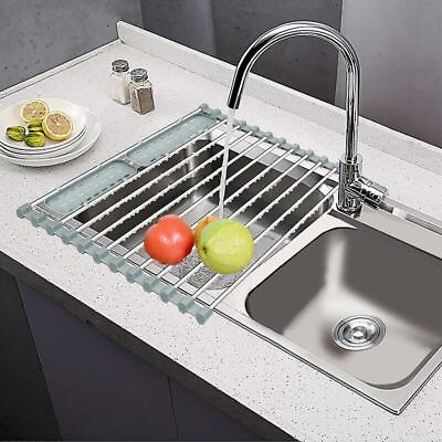 #ad Dish Rack Drying Drainer Sink Over Roll Up Stainless Kitchen Steel Mat Food $12.99