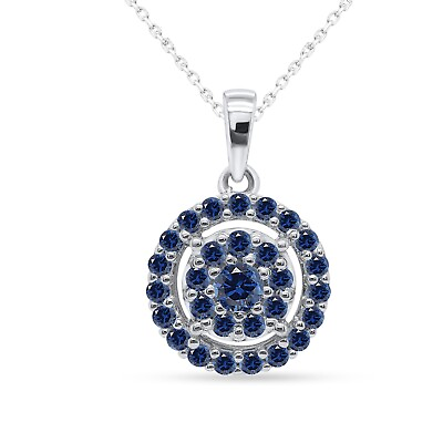 #ad 0.50 Ct Round Natural Sapphire Halo Circle Pendant W Chain 18quot; 10K Real Gold $314.12