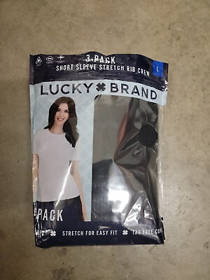 #ad NEW Lucky Brand Womens Cotton Blend T Shirt 3Pack Ribbed Tag Free Stretch Large $17.59