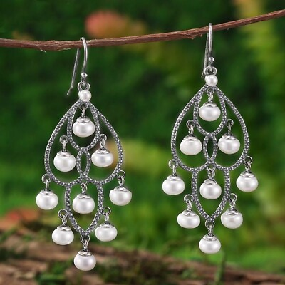 #ad Women Freshwater Pearls Earring Sterling Silver Earrings Ear Drop Dangle 1Pair $61.40