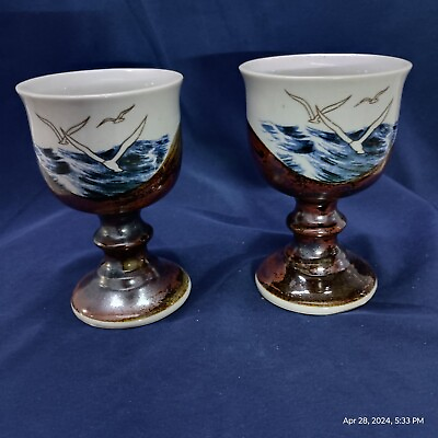 #ad Otagiri Handmade Wine Chalice Japanese Stoneware Set Of 2 $75.00