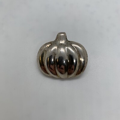 #ad Vintage Sterling Silver Pumpkin Pendant 1 1 8quot; by 1 1 4quot; $15.59