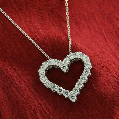 #ad 2CT Round Cut Diamond Heart Shape Women#x27;s Pendant Necklace 14k White Gold Finish $30.80