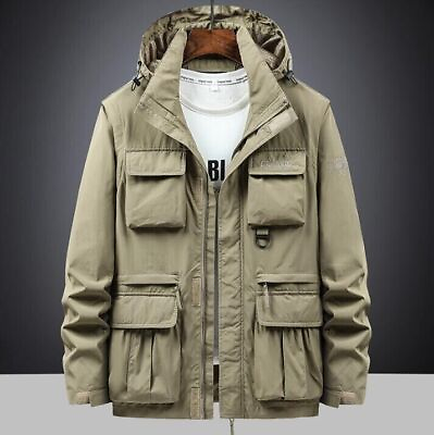 #ad Detachable sleeves outerwear Men outdoor coat loose casual work clothes jacket GBP 41.56