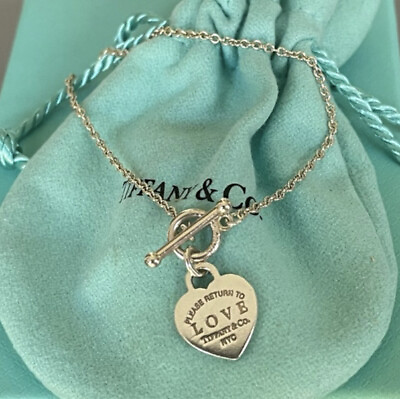 #ad Return To Tiffany amp; Co. Sterling Silver Blue Enamel quot;LOVEquot; Toggle Bracelet 6.9” $200.00