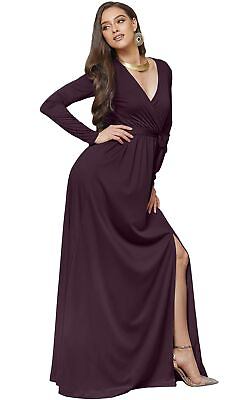 #ad KOH KOH Plus Size Womens Long Sleeve Sleeves V Neck Slit Split Cocktail Evening $14.99