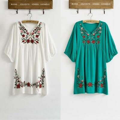 #ad Embrace Vintage Boho Chic with Our Ethnic Floral EMBROIDERED Blouse Dress $30.40