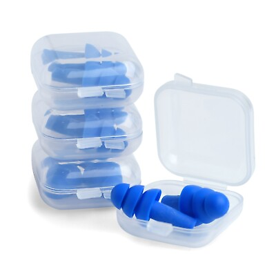 #ad 10 Pair Silicone Ear Plugs in Plastic Cases NRR 28dB Soft Reusable Waterproof $6.95