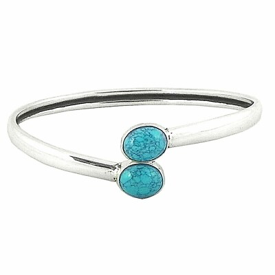 #ad Sterling 925 Silver Turquoise Gemstone Hand Crafted Bangle Bracelet Casual Wear $61.83