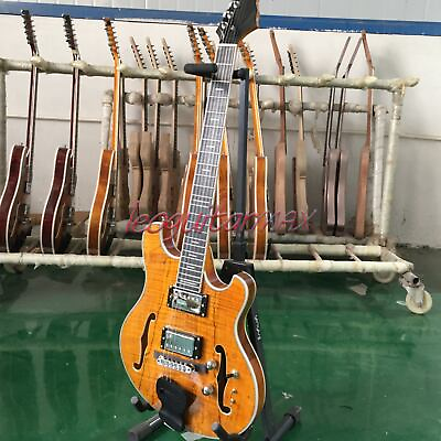 #ad Yellow Burl Maple Languedoc Electric Guitar Semi Hollow Chrome Part 2H Pickups $265.19