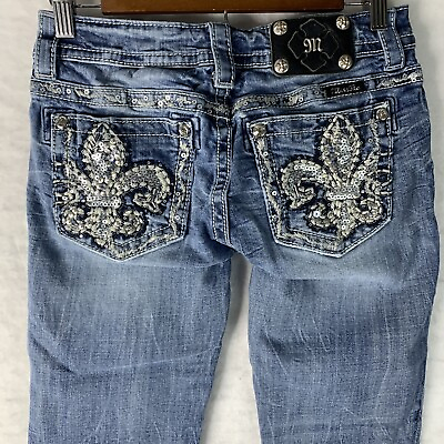 #ad Miss Me Women’s Cuffed Capri Jeans JE8011P Size 27 Embellished Heavy Stitch $15.00