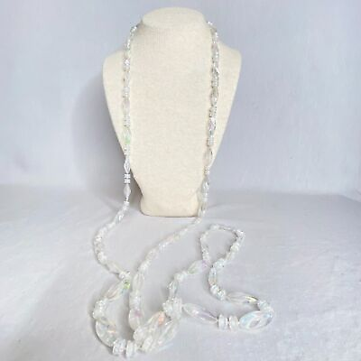 #ad Ultra Long Opera Necklace Clear AB Lucite Long and Rondelle Beads $14.00