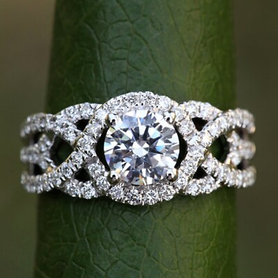 #ad Diamond Wedding Ring Real Halo GIA IGI 1.05 Ct Round Cut 14k White Gold Size 6 7 $2008.86