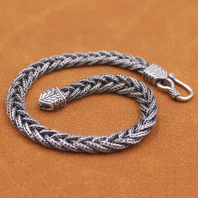 #ad Fine Pure S925 Sterling Silver Chain Men Women Braided Wheat Link Bracelet 8.3in $33.82