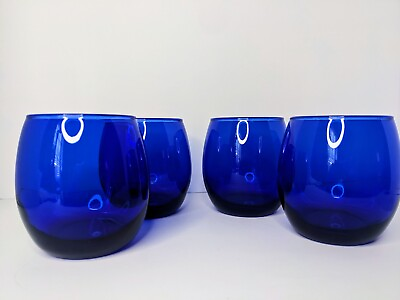 #ad Set of 4 Epure Cobalt Blue Stemless Wine Short Water Glasses 3.75quot; Tall $19.99