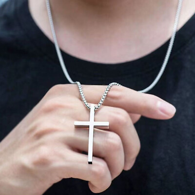#ad Stainless Steel Silver Jesus Christ Cross Pendant Necklace Chain for Men Women $9.86