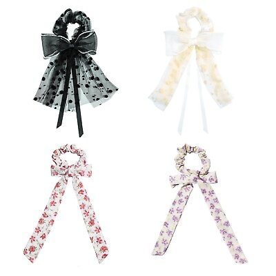 #ad 4 Pcs Hair Scrunchies with Ribbon Bow Long Hair Band Knotted Hair Bows Scrunchie $7.99