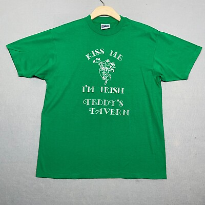 #ad Vintage Shirt EXTRA LARGE XL Kiss Me I#x27;m Irish Made in USA Single Stitch Green $29.99