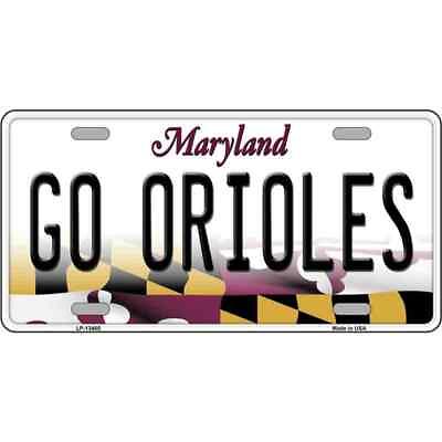 #ad MLB Go Orioles License Plate Tag Metal Baltimore Wall Sign MD Baseball White New $13.00