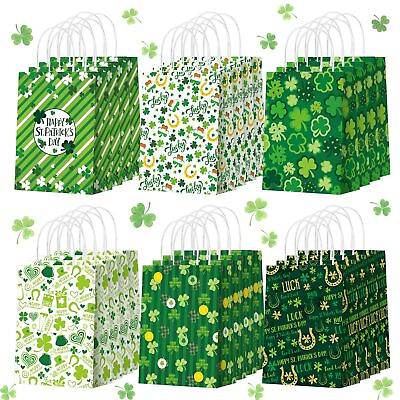 #ad #ad 24 Pcs St. Patrick#x27;s Day Paper Gift Bags Bulk with Handle Shamrock Irish $31.40
