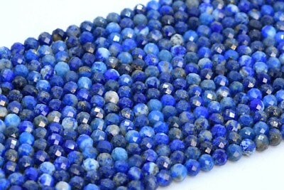 #ad 3 4MM Genuine Natural Deep Blue Lapis Lazuli Grade AA Faceted Round Loose Beads $5.45
