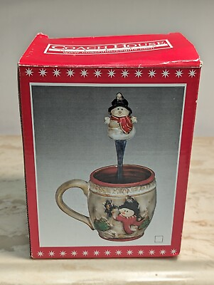 #ad New Christmas Ceramic Snowman Gift Coach House Cocoa Coffee Mug Spoon Set Gift $14.99