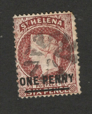 #ad St Hellena USED Queen Victoria overprint ONE PENNY $14.95
