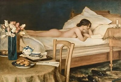 #ad The Bookworm Nude Woman Reading Artistic Canvas Art Print 15.7quot; x 23.6quot; NEW $11.95