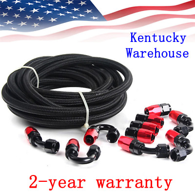 #ad 16FT Braided 3 8 Fuel Line 6 AN Oil Gas Fuel Hose Line AN6 Hose End Fitting Kit $39.55