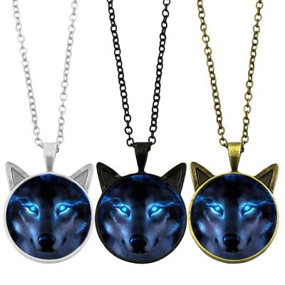 #ad 3 Pcs Wolf Jewelry Gift Wolf Necklace Men Flatback Glass Jewelry $9.07