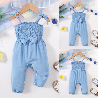 #ad Newborn Baby Girl Bow Jumpsuit Summer Sleeveless Overall One Piece Romper Pants $15.99