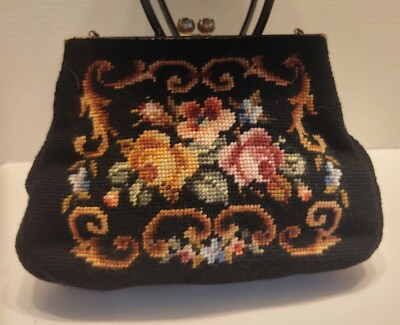 Christine Custom Bags 1940s 50s needle point purse hand bag Petit Point Crewel $49.00