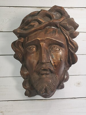 #ad VTG Carved Face Of Jesus Christ Wood Solid Branch Stunning Handmade Crying Tear $49.99