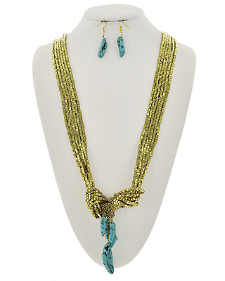 Turquoise amp; Gold Necklace Set $12.95