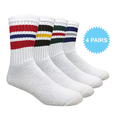 #ad White Cotton Crew Socks in Assorted Stripes Sport Fashion Trend $14.95