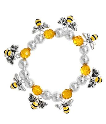 #ad Honey Bumble Bee Crystal Charm Bracelet Silver Plated Stretch NEW $13.47