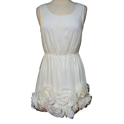 Ya Los Angeles Sz M White Organza Large Rosette Border Lined Dress Boutique NEW $36.95