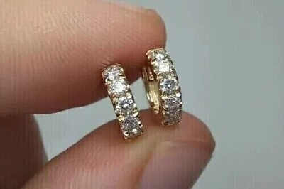 #ad 2Ct Round Cut Lab Created Diamond Huggie Hoop Earrings 14K Yellow Gold Plated $54.99