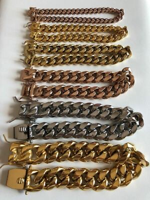 #ad Miami Cuban Link Bracelet 14k 18k Yellow Rose Silver Gold Plated Stainless Steel $31.40