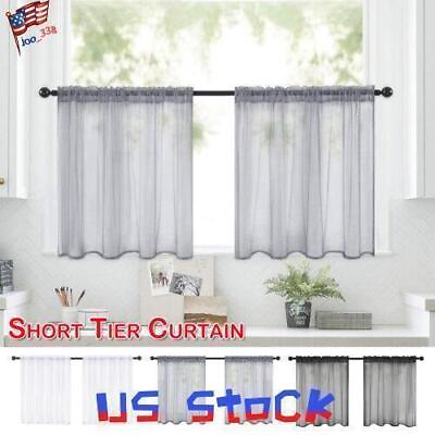 #ad Short Sheer Curtains Kitchen Cafe Small Net Voile Window Drapes Weave Tier Tulle $9.47