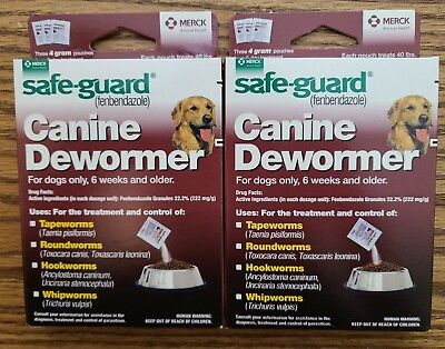 2 BOXS Safeguard dewormer fenbendazole Dogs 40 lbs 4g 3 Pk dose Wormer maroon $29.99