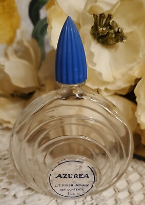 RARE Antique perfume bottle Paris FRANCE Azurea L.T. PIVER 1 oz. Art Deco glass $28.50