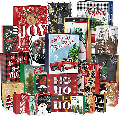 #ad 24 Christmas Gift Paper Bags Bulk with Handles and 60 Count Christmas Gift Tags $42.99