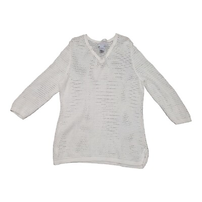 #ad Sag Harbor Jean Company Women’s Open Weave Sweater ¾ Sleeve White Sz 1X $6.95