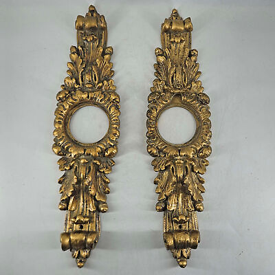 #ad 2PC Vintage Hollywood Regency Rococo gold entrance plates frames appliques 15quot; $68.00