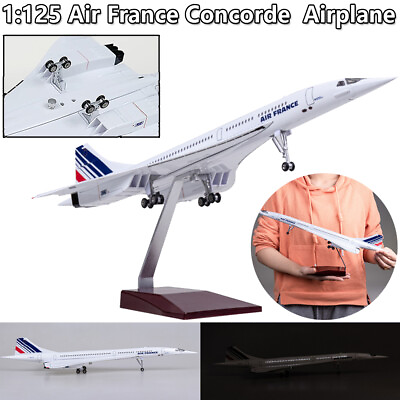 #ad 19.68quot; Air France Concorde Resin Airplane Model Home Decor w LED Light Wheel $84.54