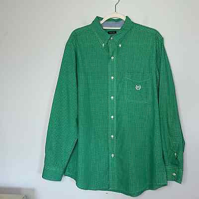 #ad Chaps Mens Easy Care Button Down Shirt Size Large Green Checkered Plaid Casual $20.00